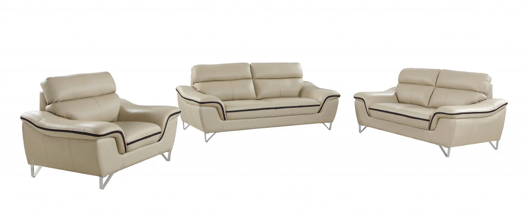 108" Charming Beige Leather Sofa Set By Homeroots