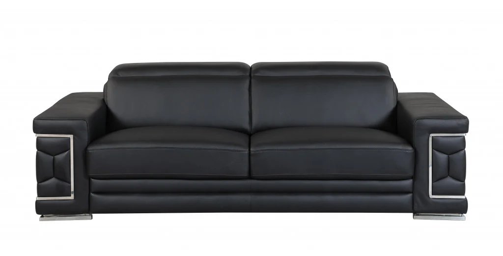 114" Sturdy Black Leather Sofa Set By Homeroots - Image 5