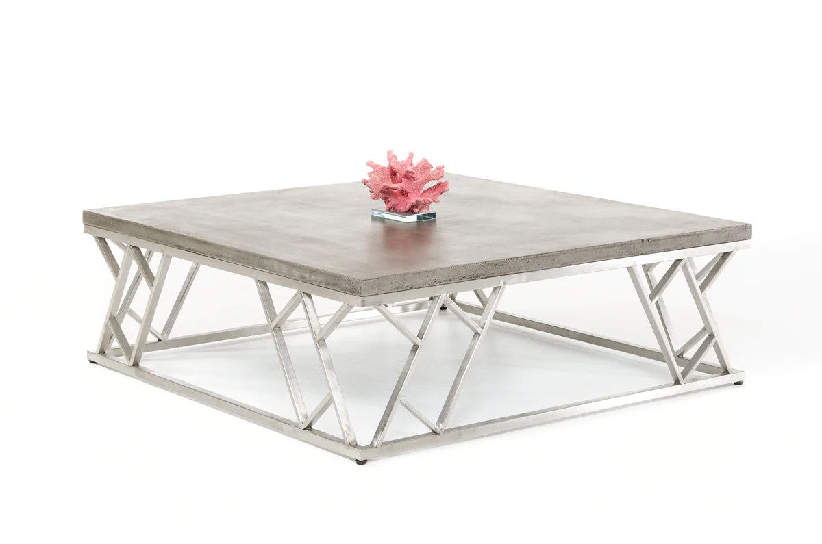 13' Concrete and Steel Coffee Table By Homeroots