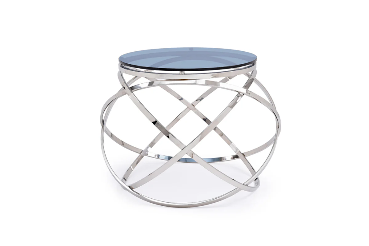 14' Smoked Glass and Stainless Steel End Table By Homeroots