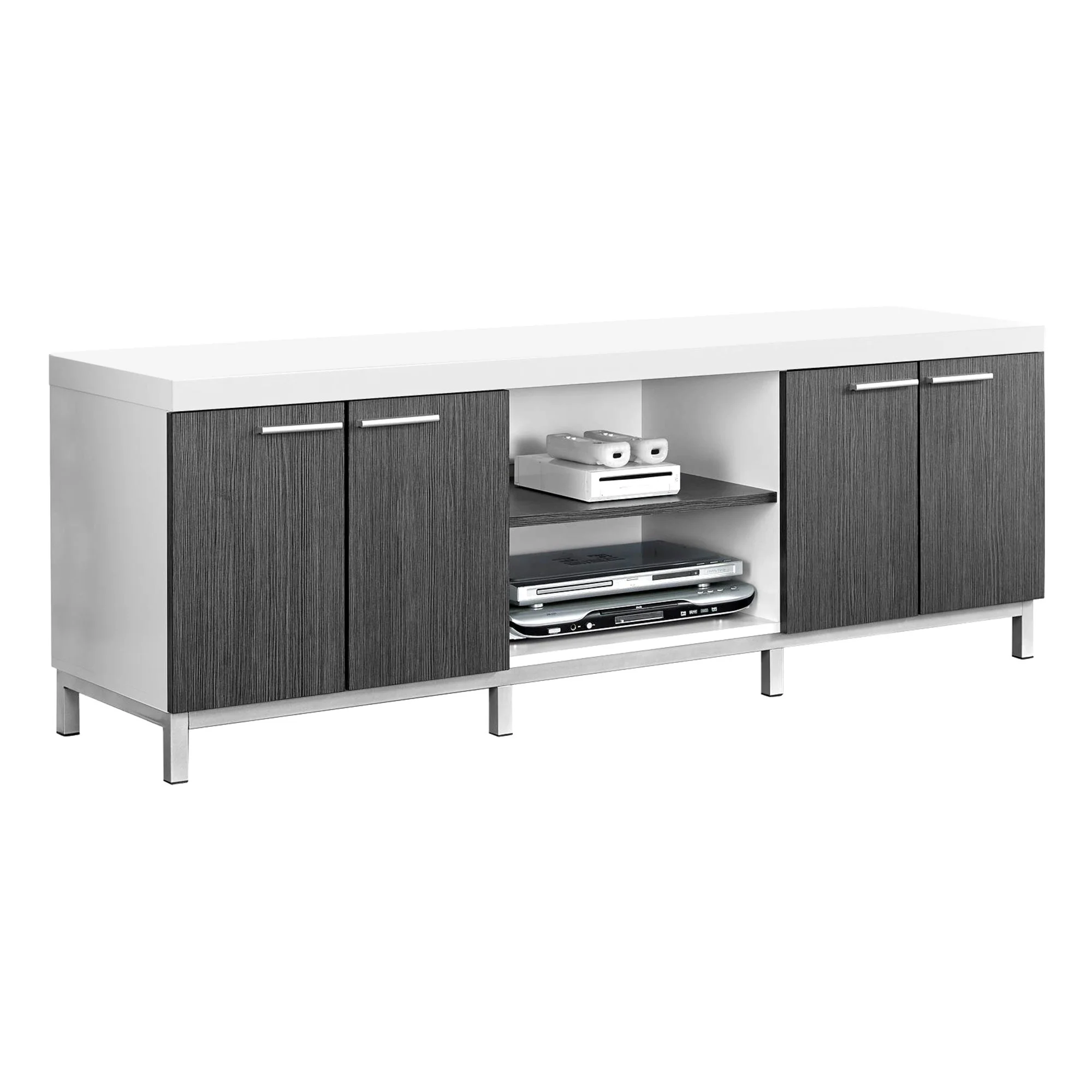 15.5" X 60" X 21.25" White Grey Silver Particle Board Hollow Core Metal TV Stand By Homeroots