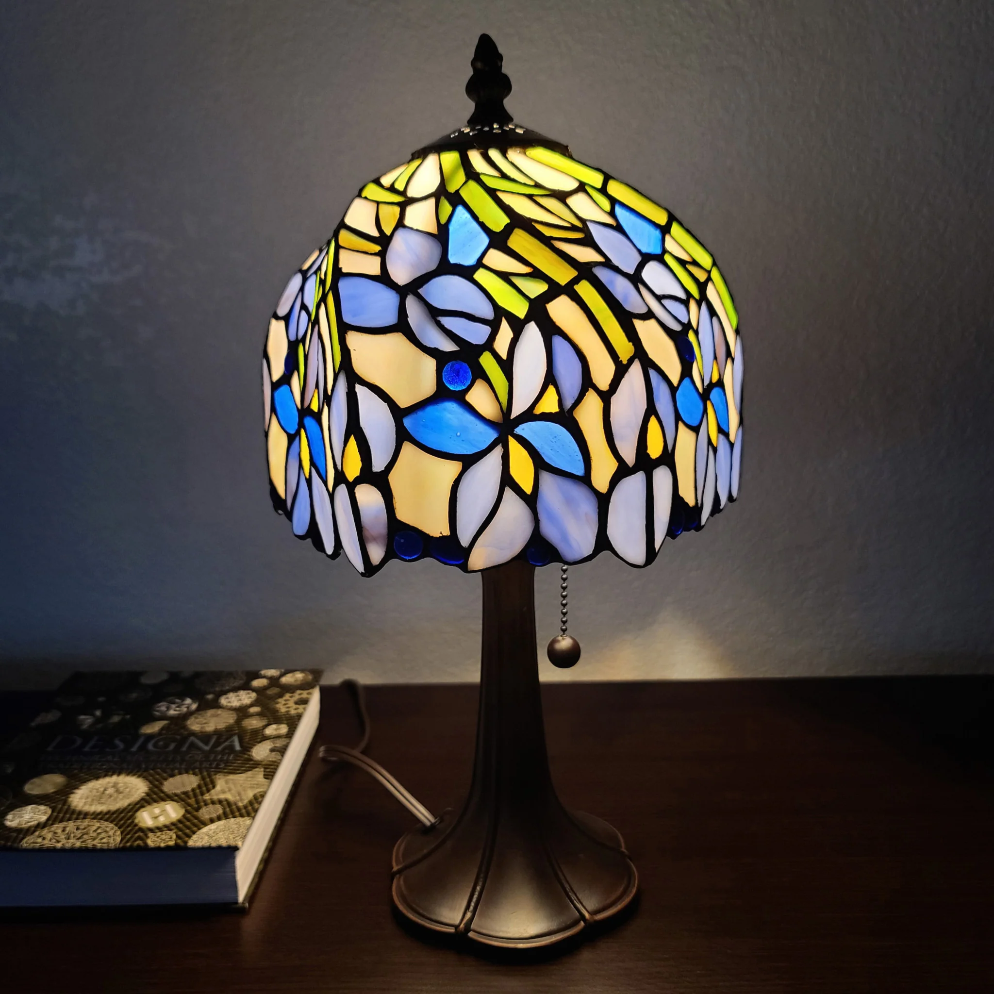 15" Tiffany Style Blue Floral Table Lamp By Homeroots