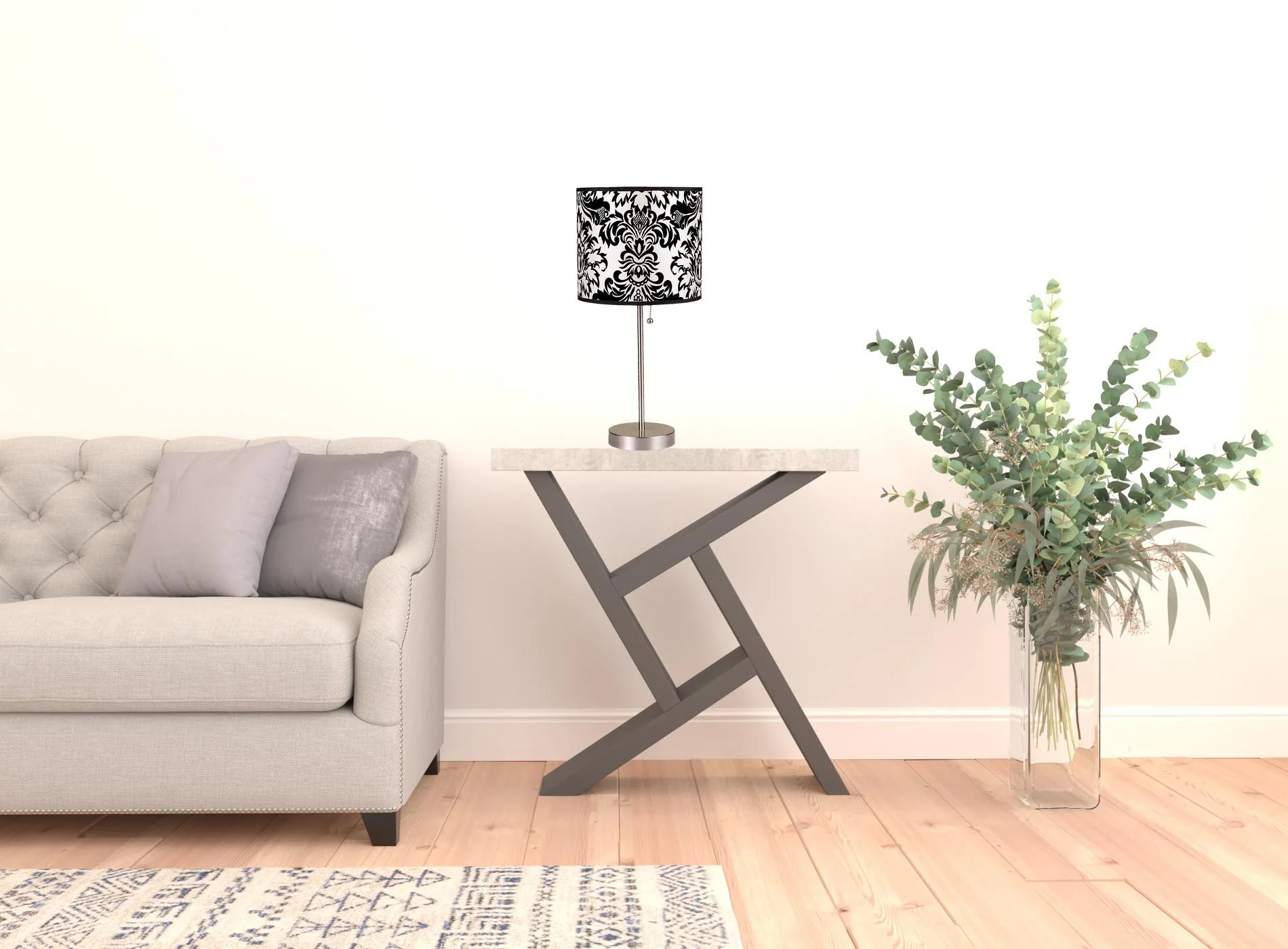 20" Silver Metal Table Lamp With Black And White Classic Drum Shade By Homeroots