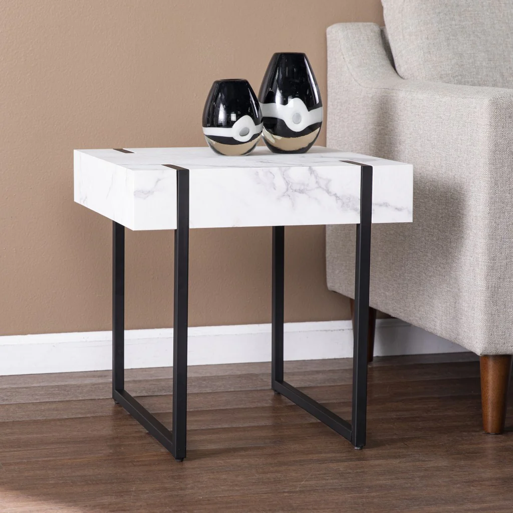20" White Manufactured Wood And Iron Square End Table By Homeroots