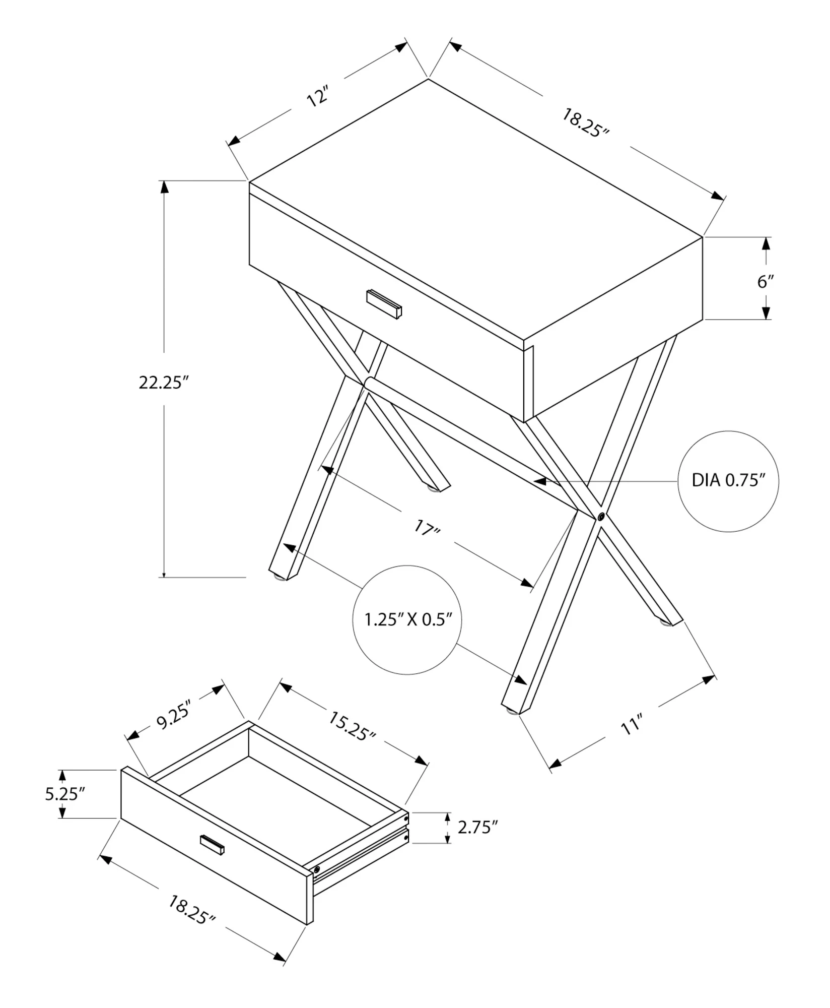 22" Black And Gray End Table With Drawer By Homeroots - Image 3