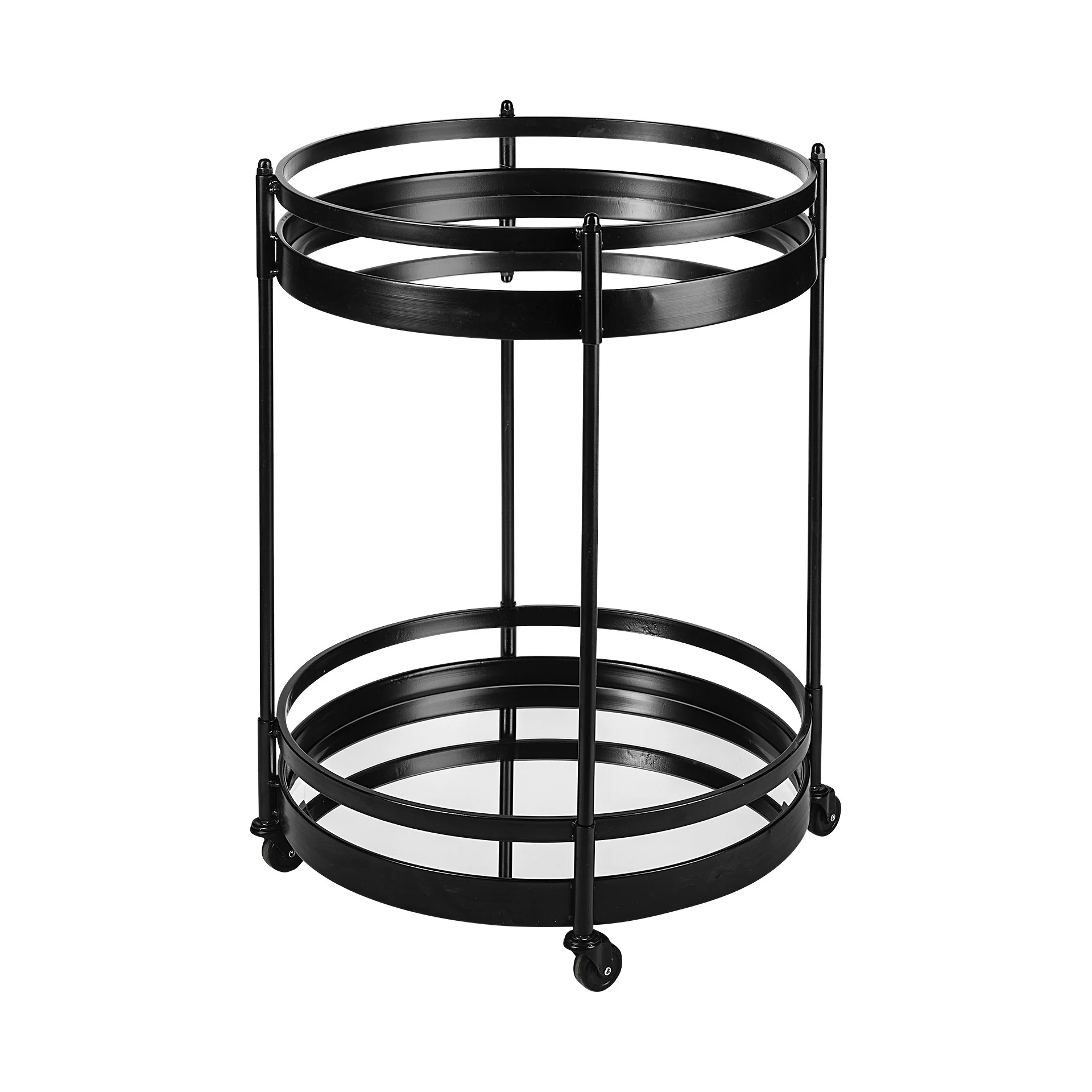 22' Black Metal With Two Mirror Glass Botton Shelves Bar Cart By Homeroots