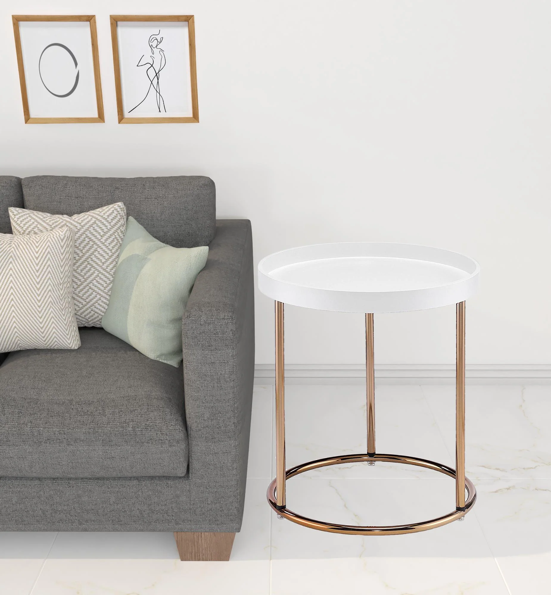 22" Copper And White Solid Wood And Steel Round End Table By Homeroots