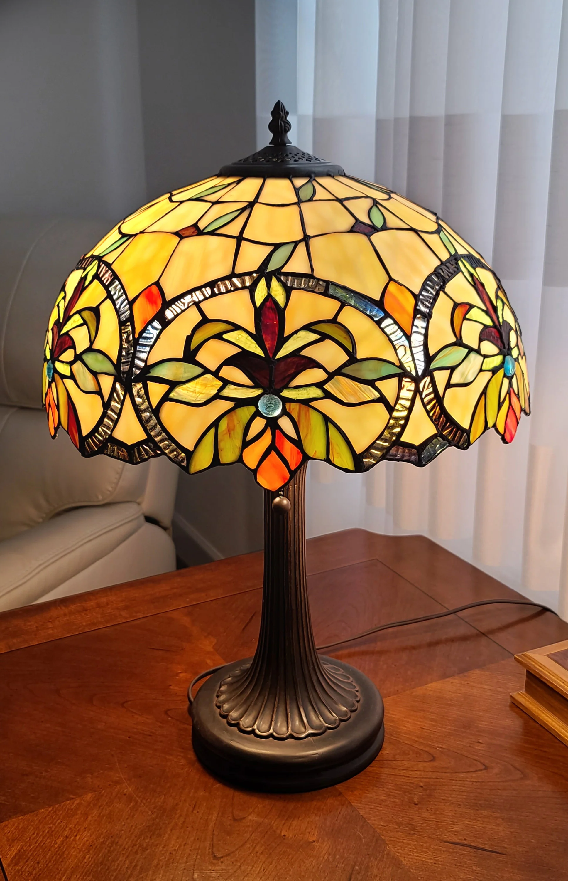23" Stained Glass Two Light Jeweled Floral Table Lamp By Homeroots