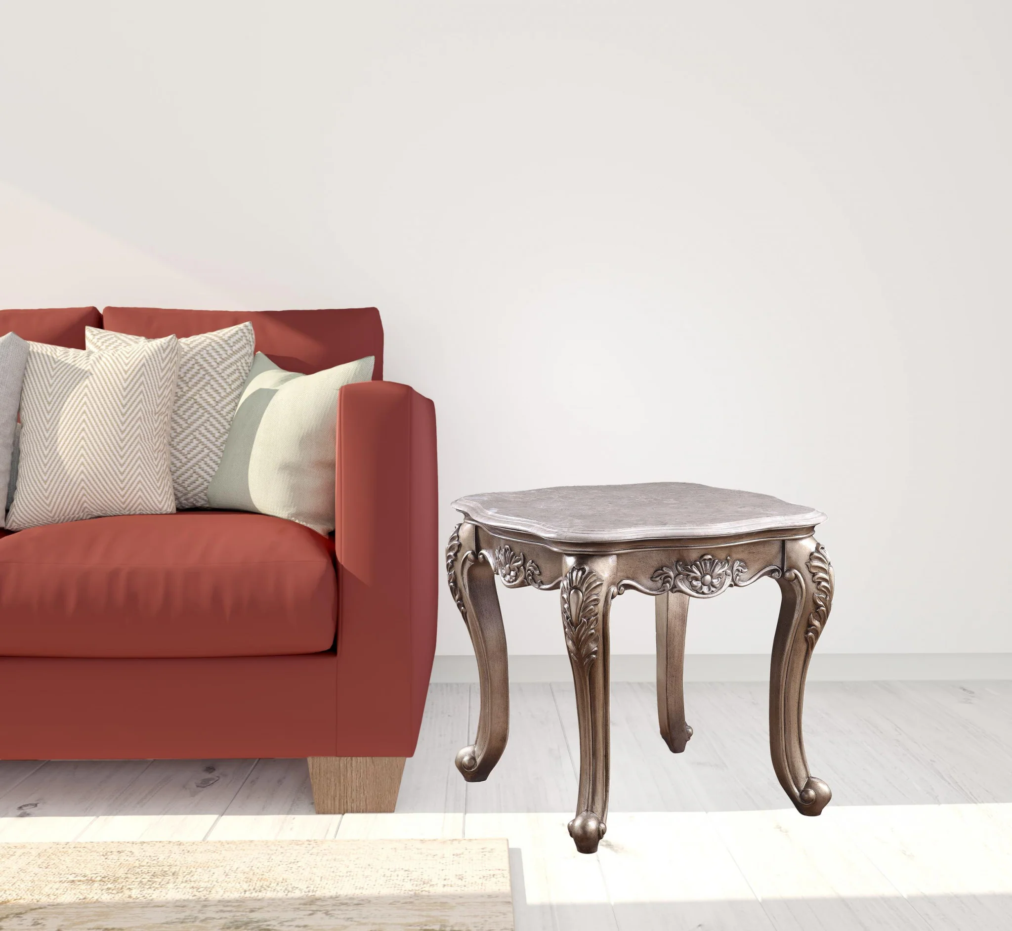 24" Champagne And Marble Polyresin Rectangular End Table By Homeroots