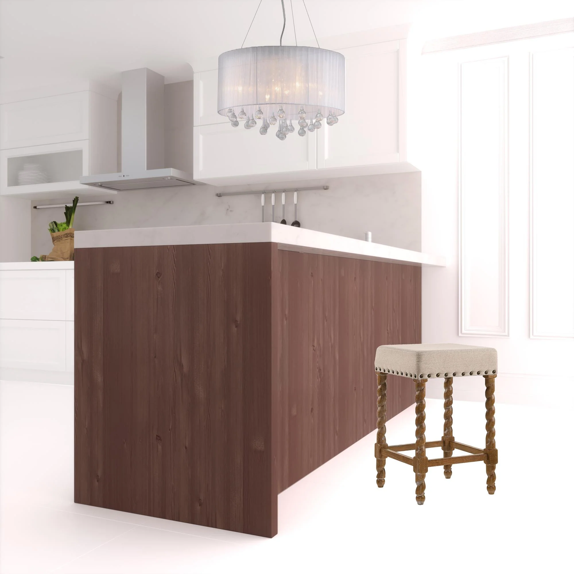 24" Cream And Natural Faux Leather And Solid Wood Backless Counter Height Bar Chair With Footrest By Homeroots - Image 2