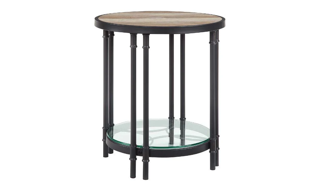 24" Sandy Black And Oak Manufactured Wood And Metal Round End Table With Shelf By Homeroots