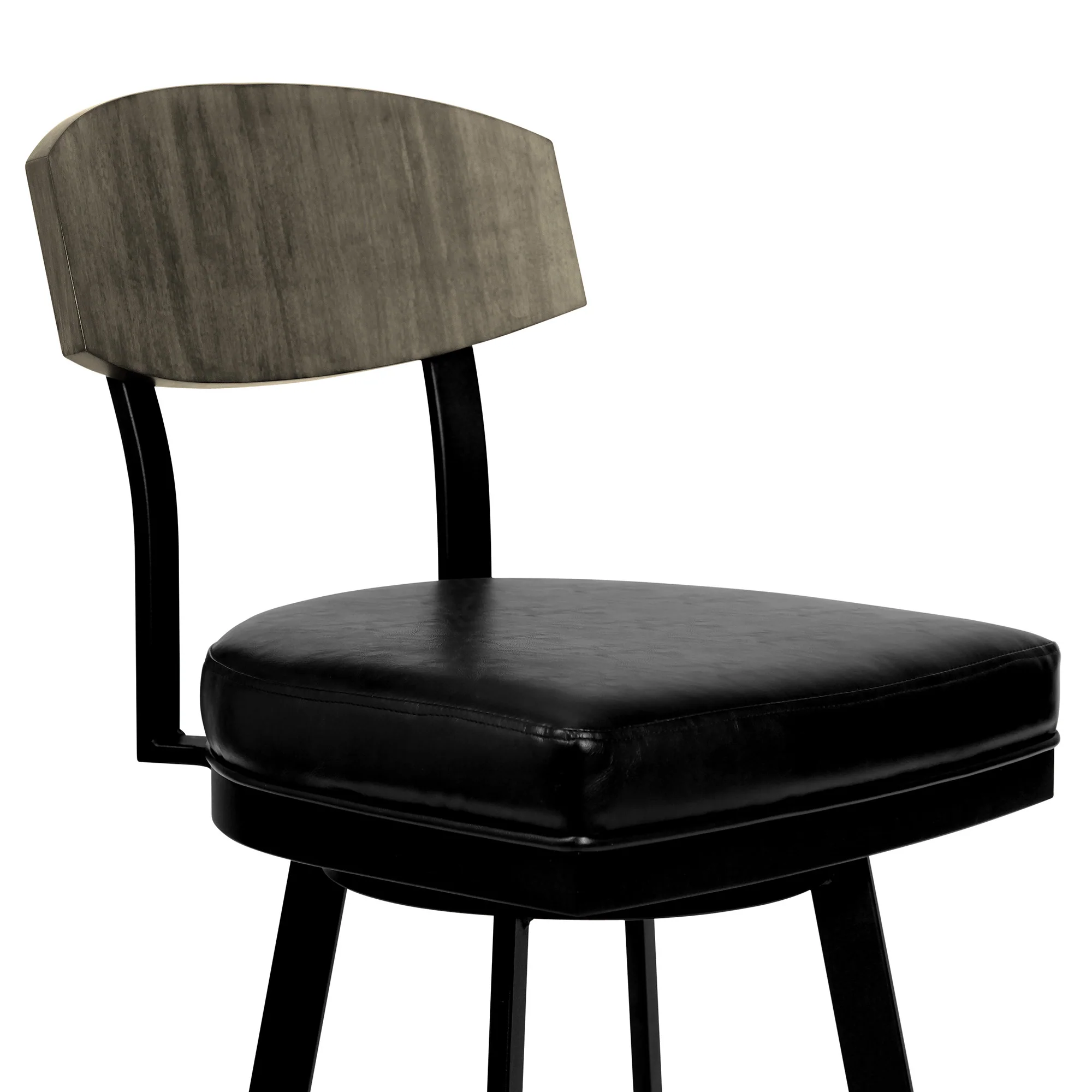 26" Black Faux Leather Black Metal and Gray Walnut Open Back Swivel Bar Stool By Homeroots - Image 4