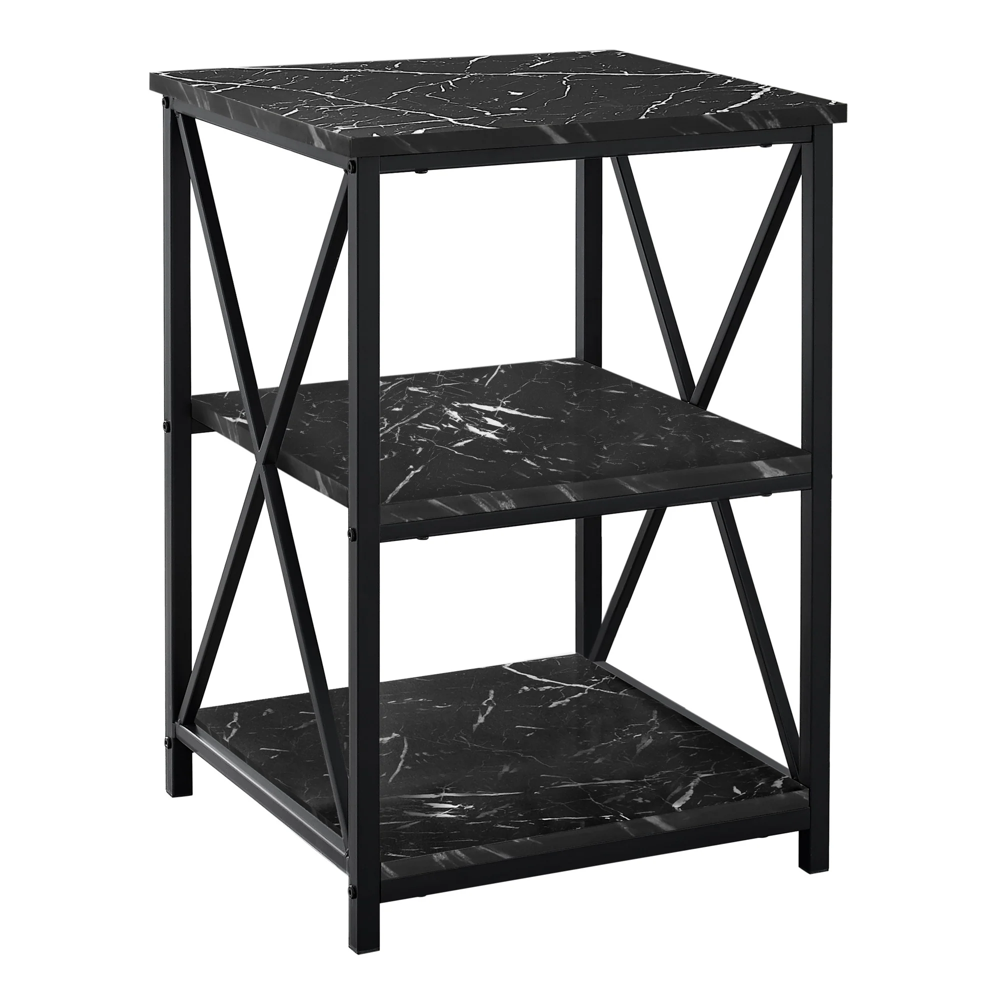 26" Black Faux Marble End Table With Two Shelves By Homeroots