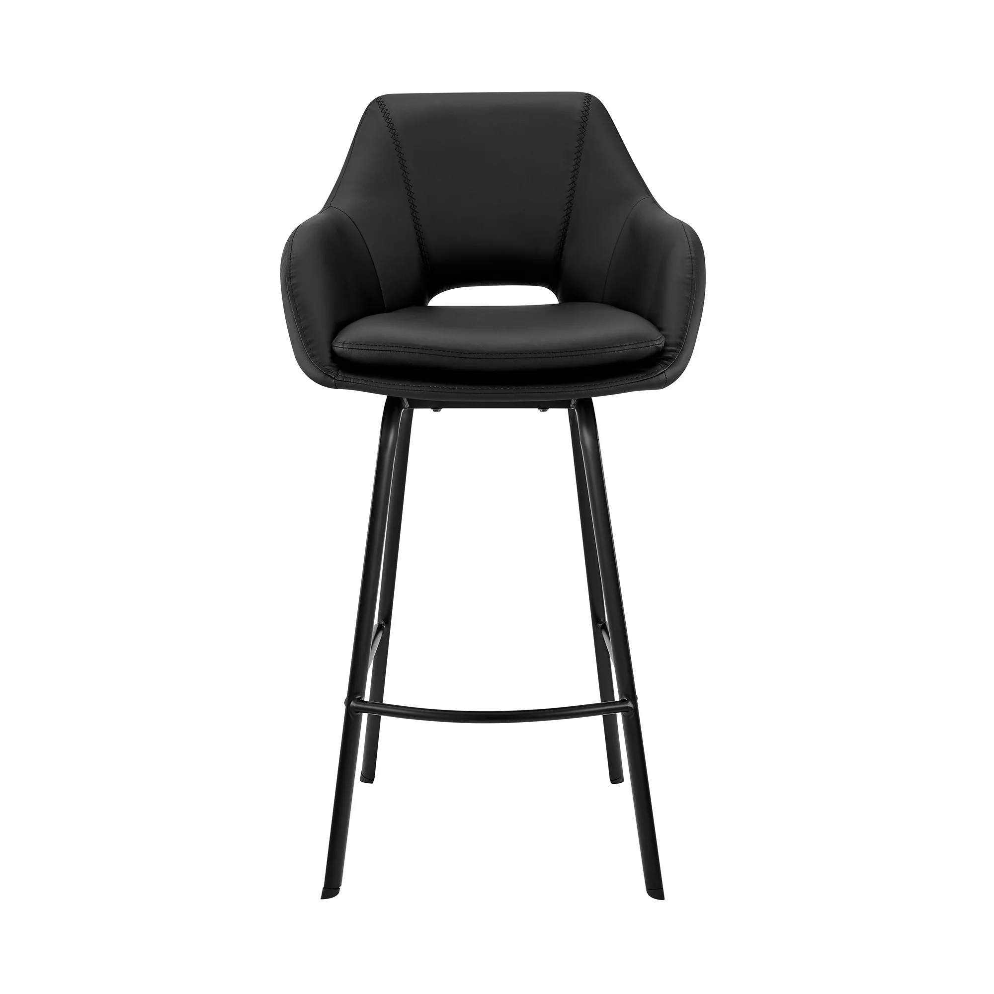 26" Black on Black Faux Leather Comfy Swivel Counter Stool By Homeroots - Image 3