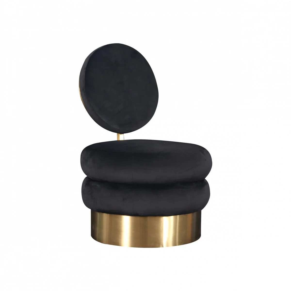 26" Black Velvet And Gold Contemporary Barrel Chair By Homeroots