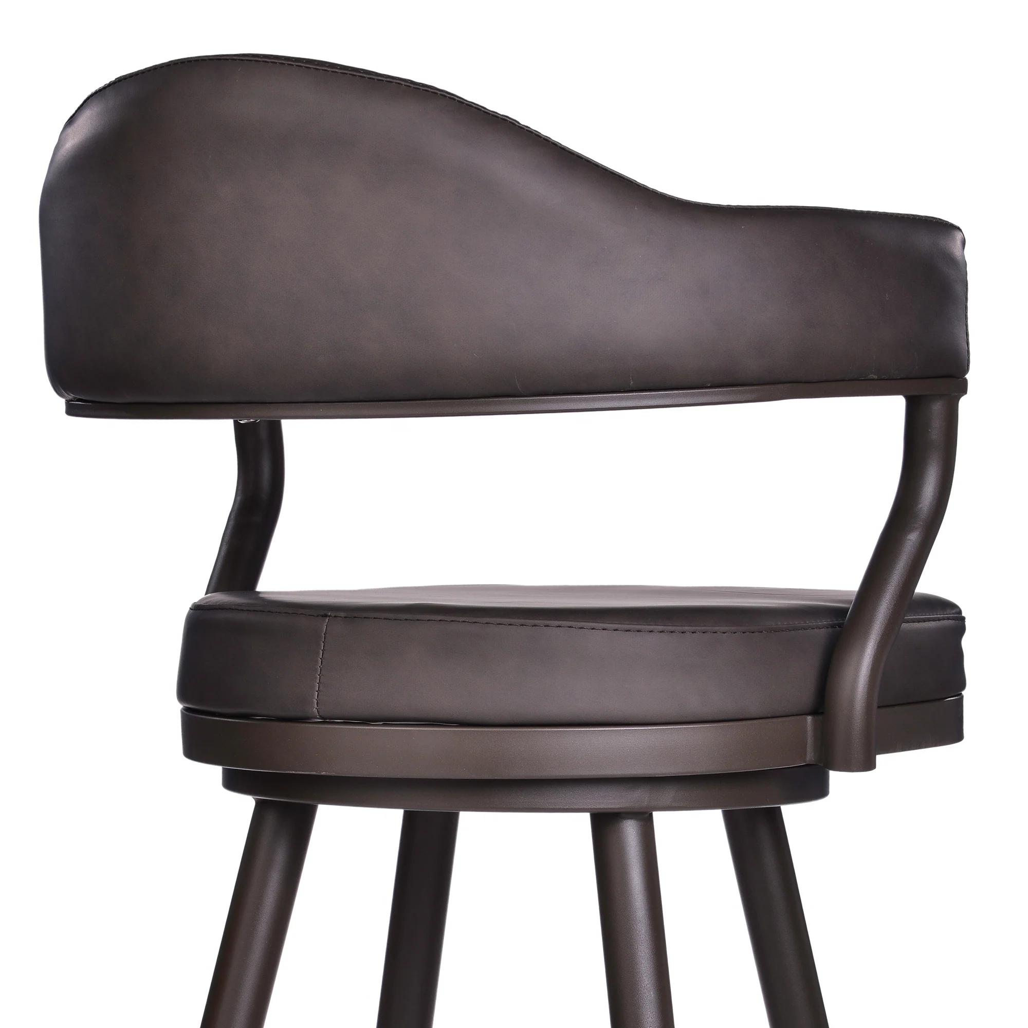 26" Brown Faux Leather and Iron Swivel Counter Height Bar Chair with Footrest By Homeroots - Image 6