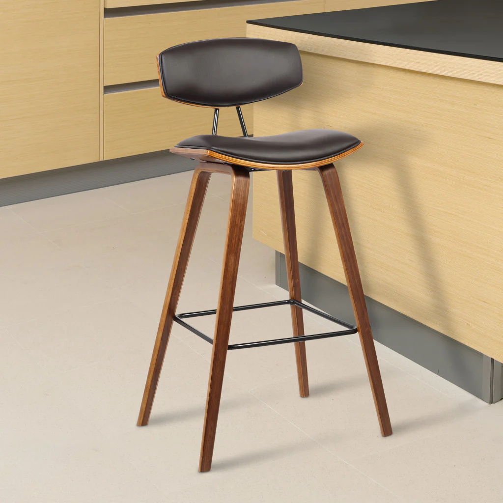 26” Brown Faux Leather Mid Century Modern Bar Stool By Homeroots