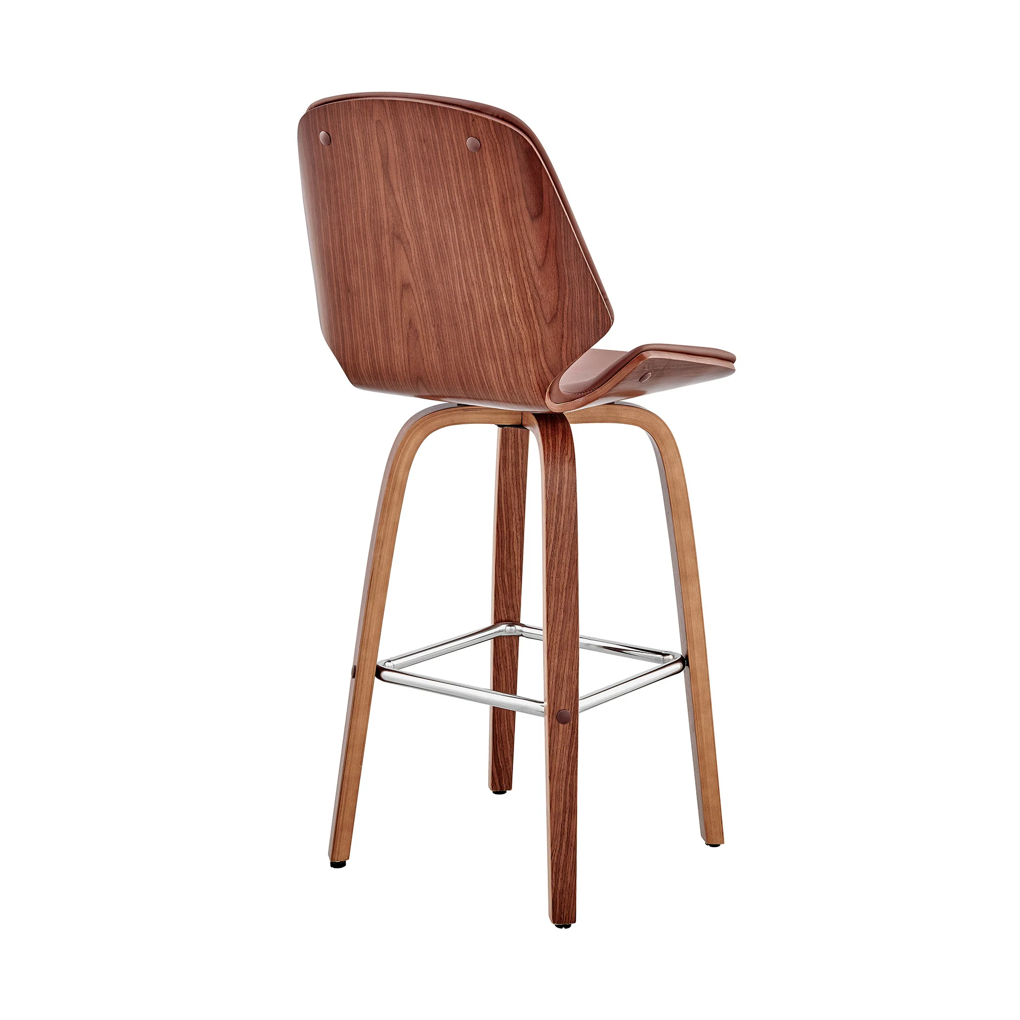 26" Brown Faux Leather Swivel Seat Wooden Bar Stool By Homeroots - Image 5