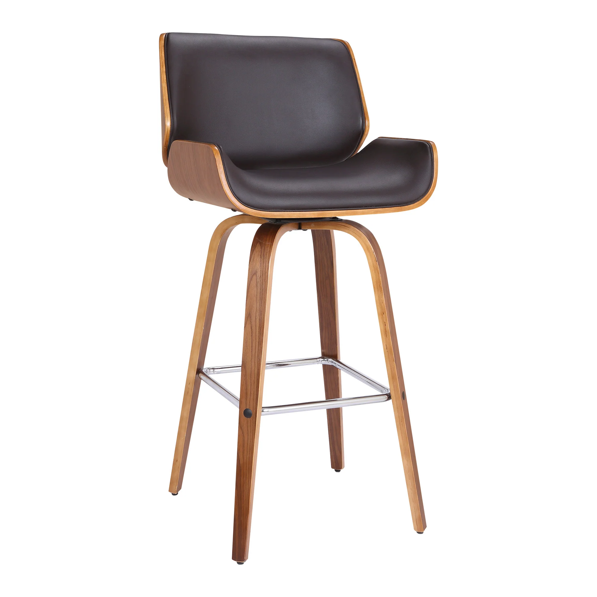 26" Brown Faux Leather Wooden Base Bar Stool By Homeroots - Image 2