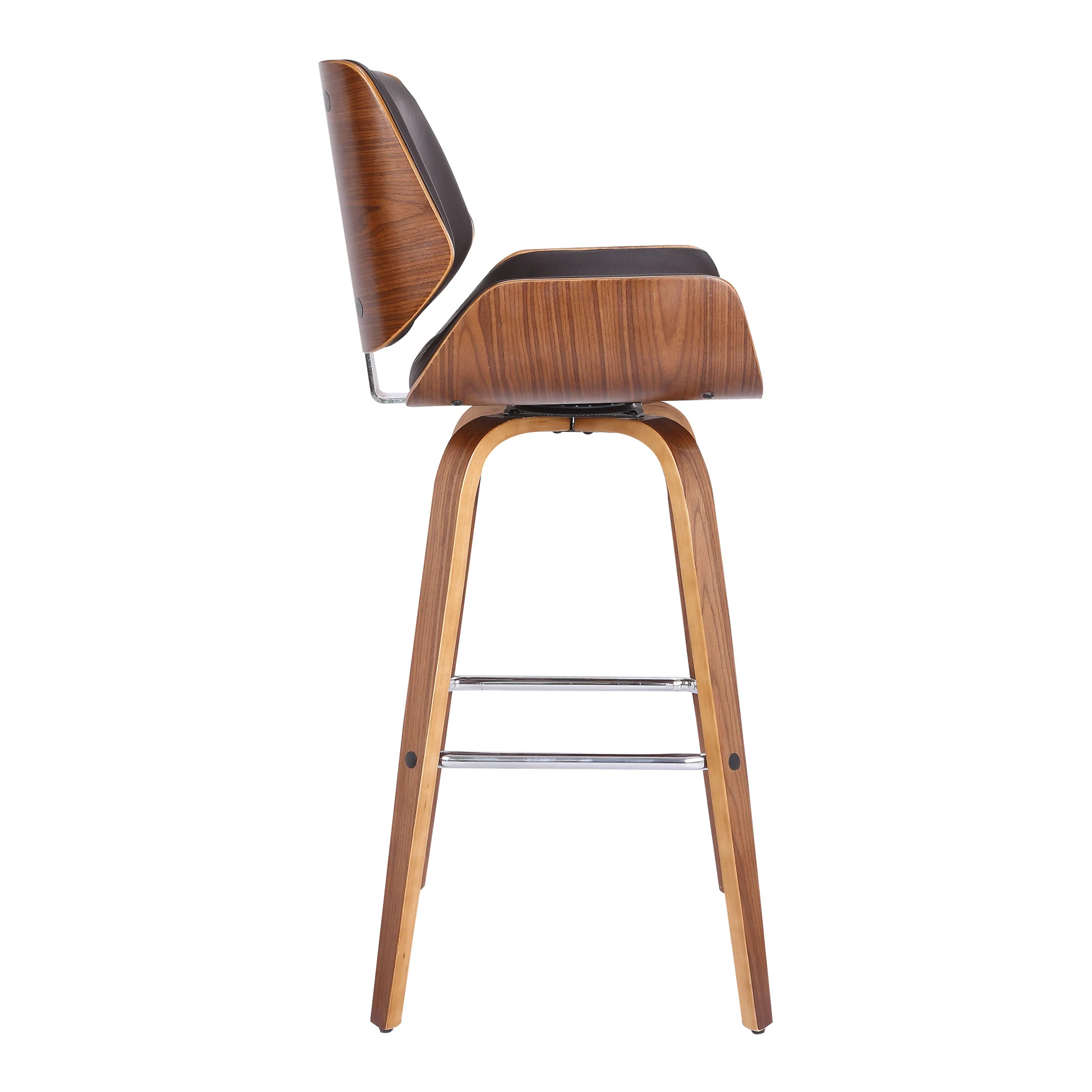 26" Brown Faux Leather Wooden Base Bar Stool By Homeroots - Image 4
