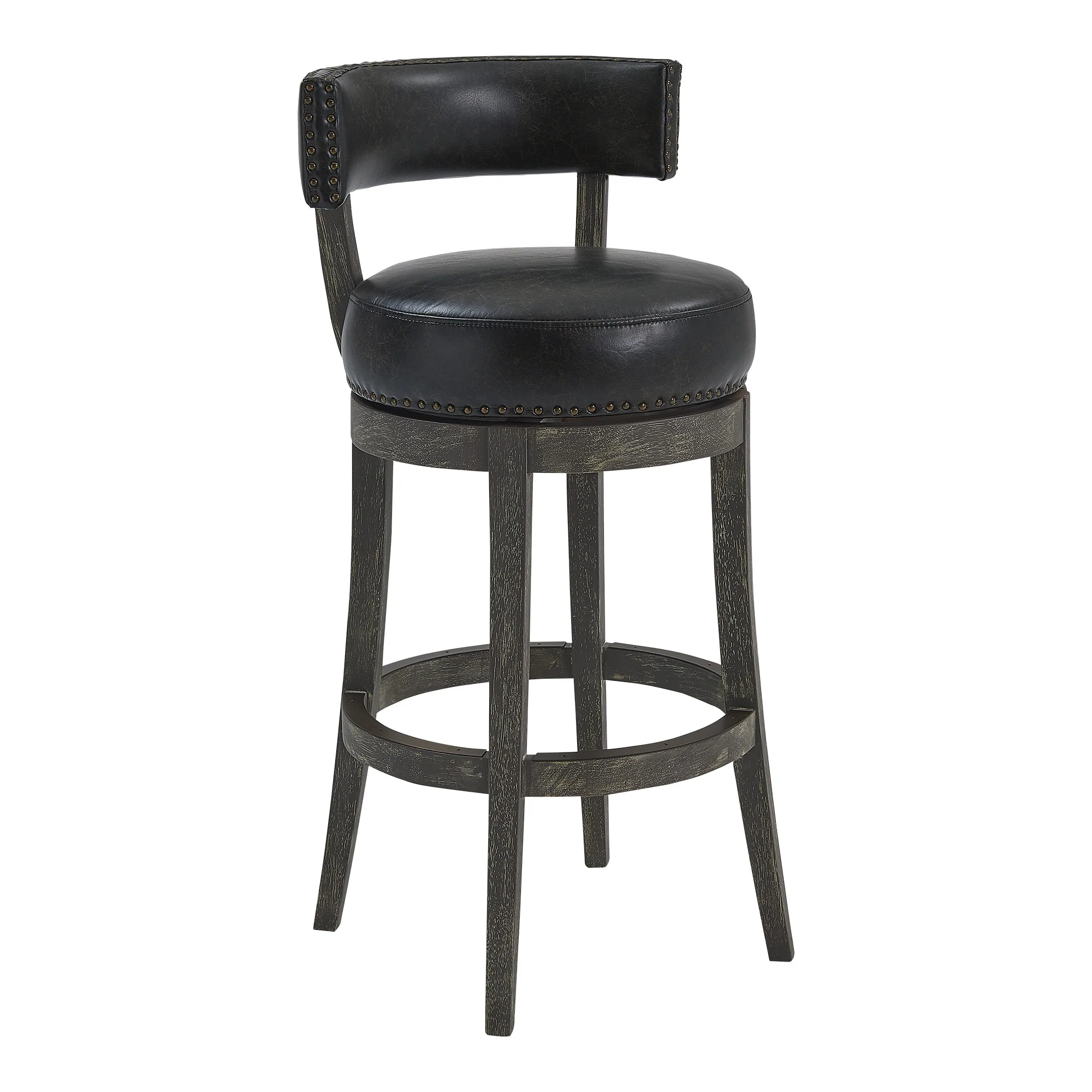 26" Brown Onyx Faux Leather Swivel Wood Counter Stool By Homeroots - Image 2