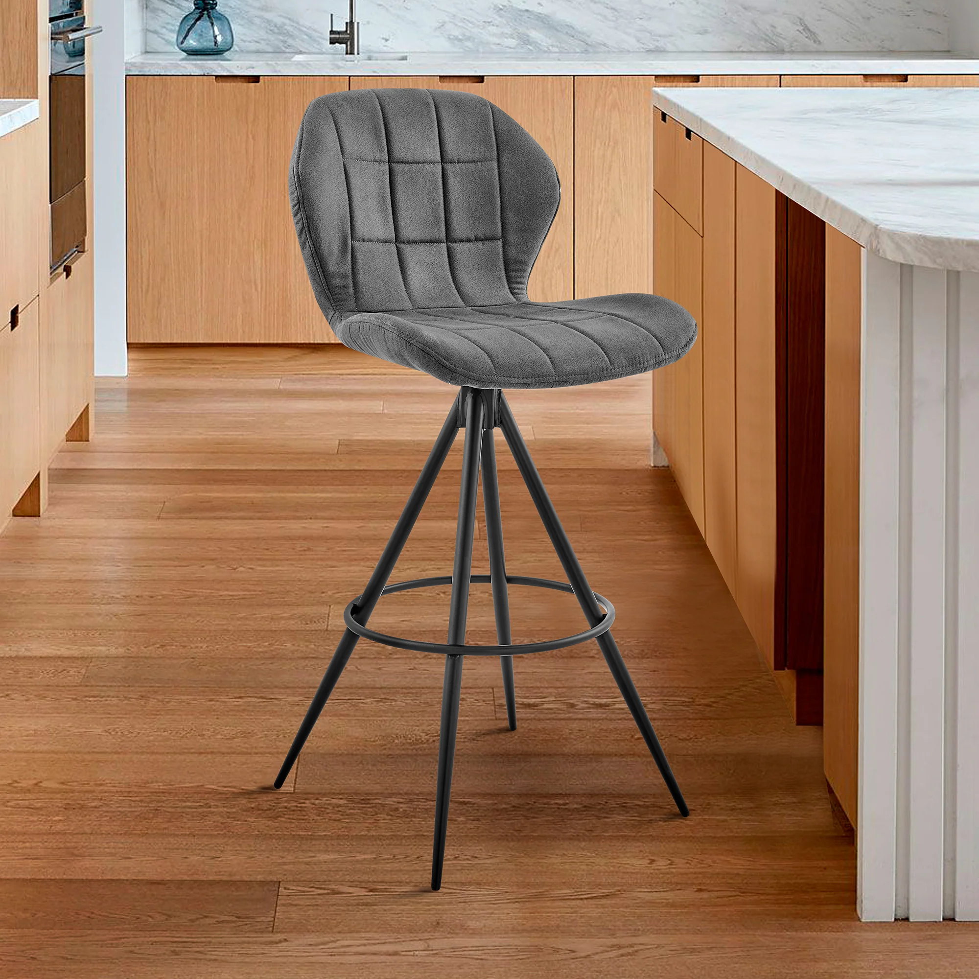 26" Charcoal Gray and Black Microfiber Squared Channel Bar Stool By Homeroots