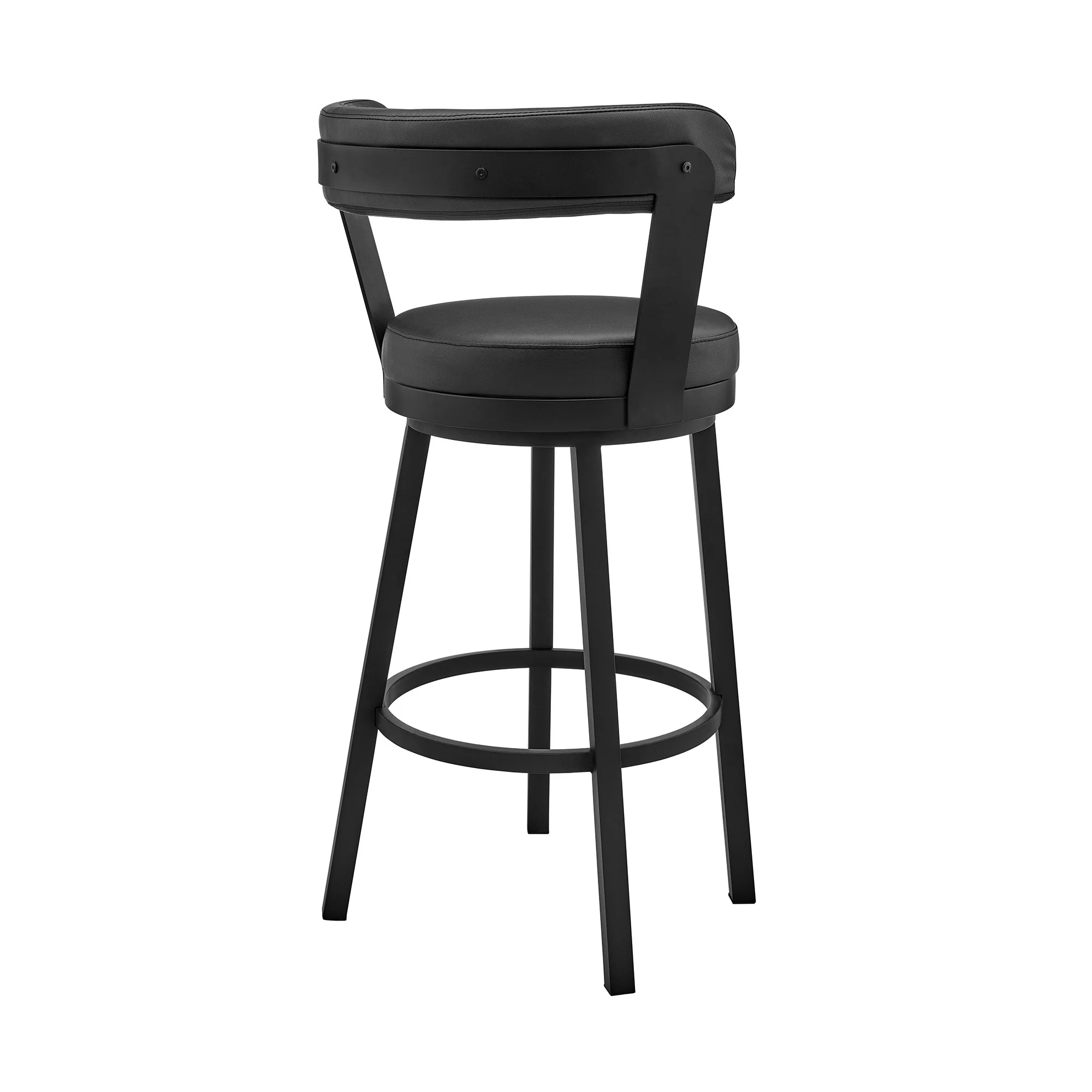26" Chic Black Faux Leather with Black Finish Swivel Bar Stool By Homeroots - Image 5