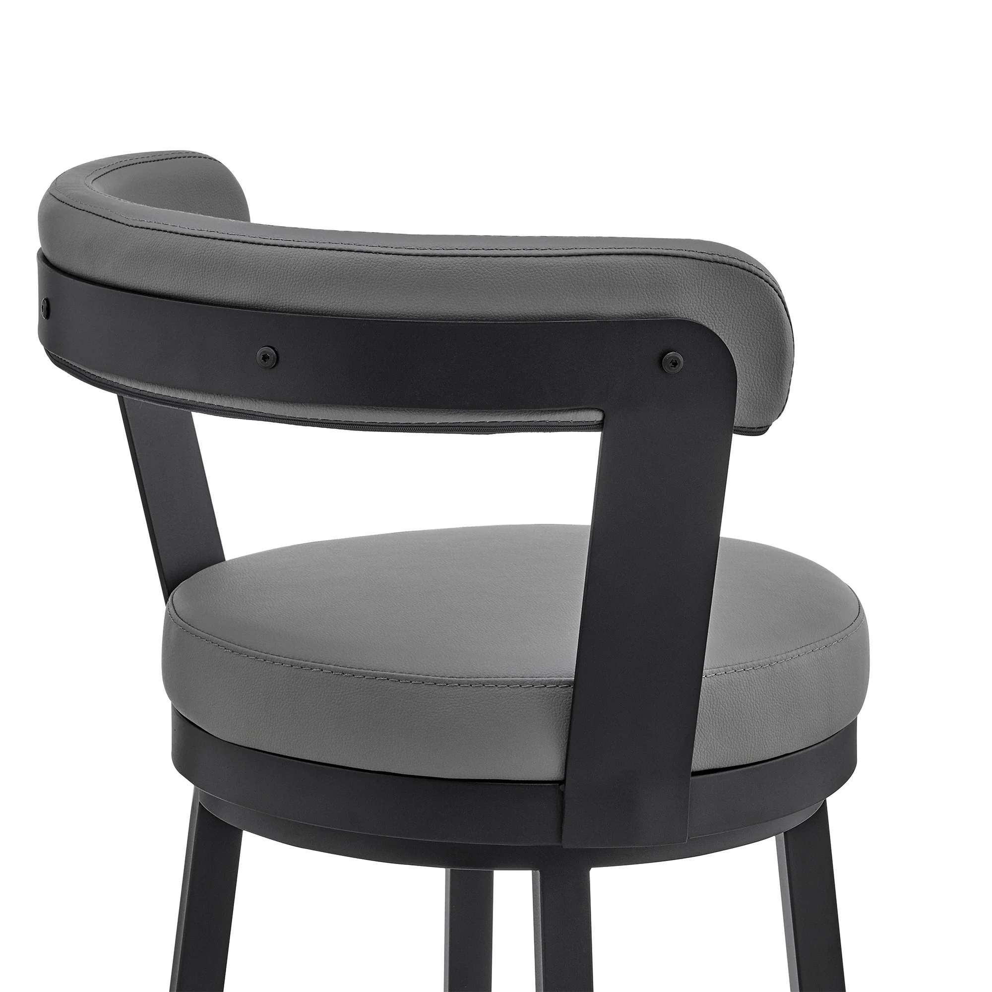 26" Chic Grey Faux Leather with Black Finish Swivel Bar Stool By Homeroots - Image 8