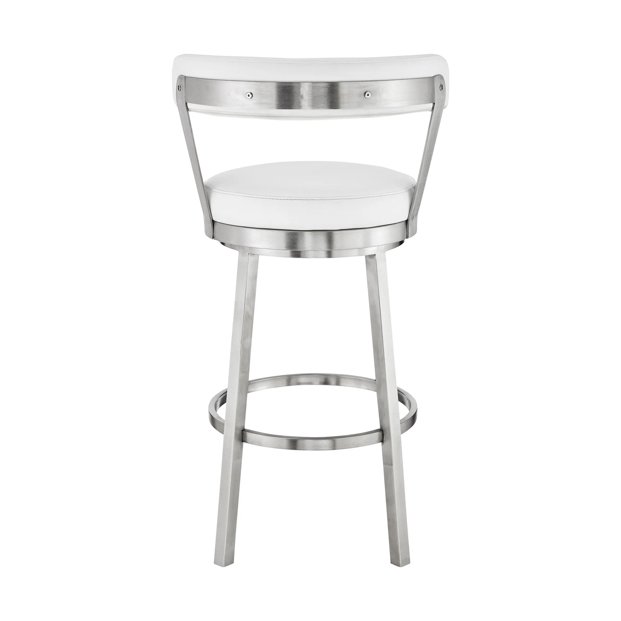 26" Chic White Faux Leather with Stainless Steel Finish Swivel Bar Stool By Homeroots - Image 6