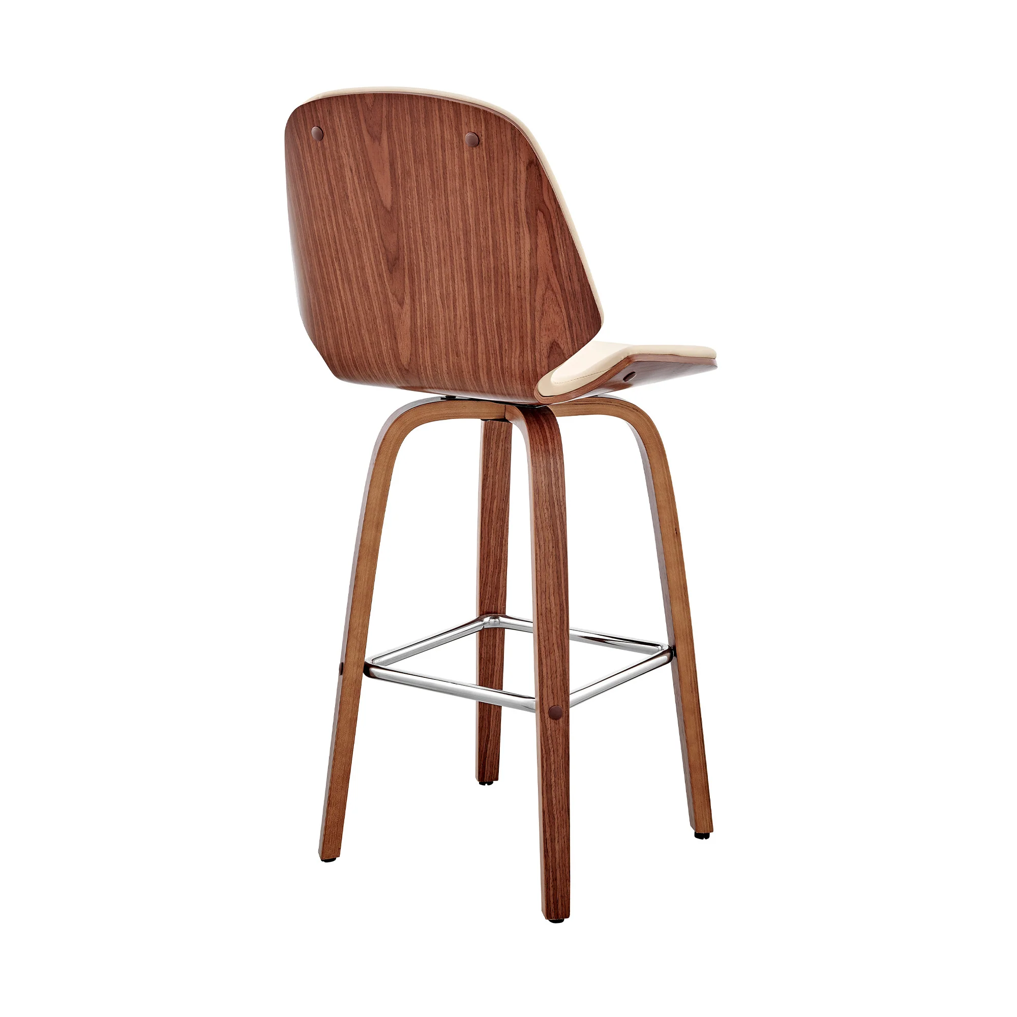 26" Cream Faux Leather Swivel Seat Wooden Bar Stool By Homeroots - Image 5