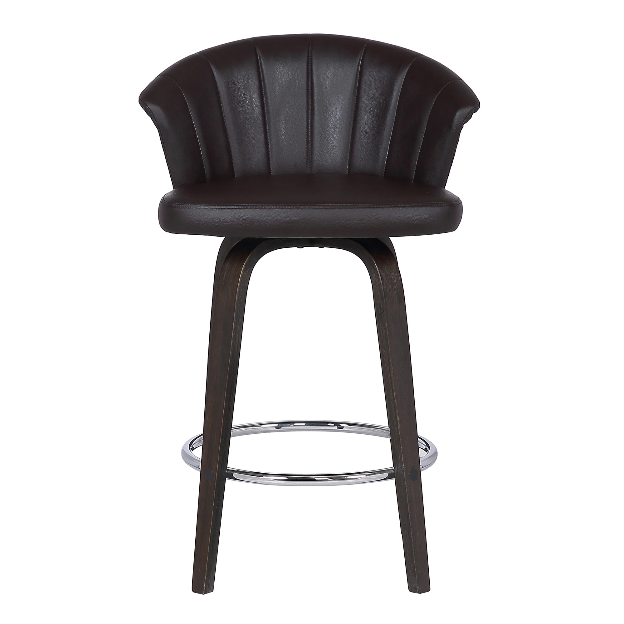 26" Dark Brown Faux Leather and Rustic Wood Back Swivel Bar Stool By Homeroots - Image 3