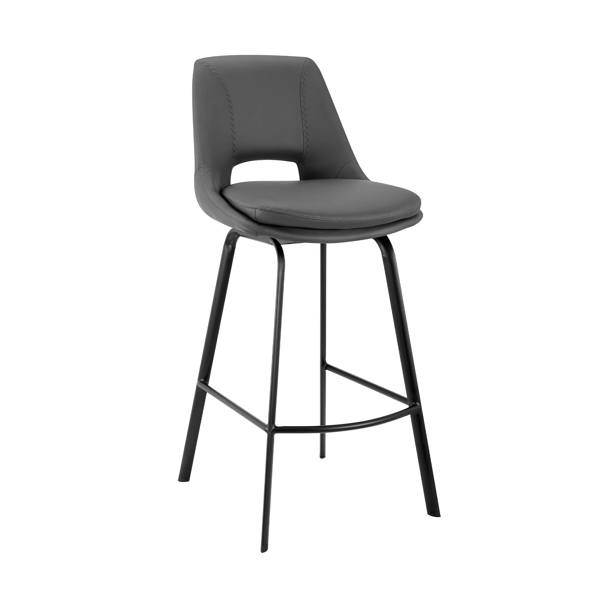 26" Elegant Grey Faux Leather and Black Metal Armless Swivel Counter Stool By Homeroots - Image 2