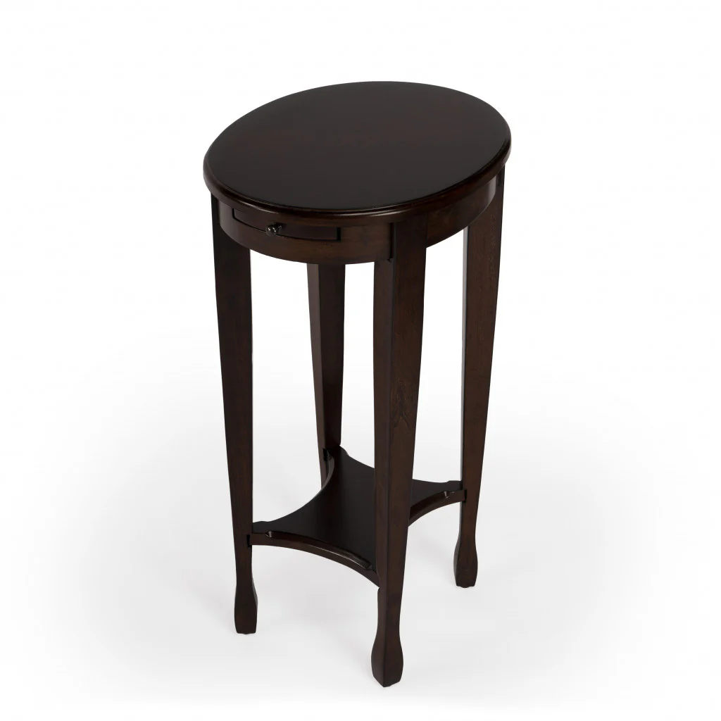 26" Medium Brown And Chestnut Burl Manufactured Wood Oval End Table With Shelf By Homeroots