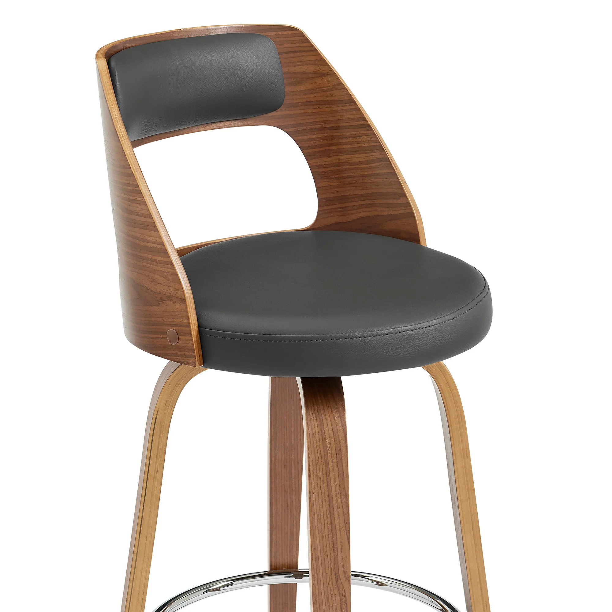 26" Retro Mod Grey Faux Leather and Walnut Swivel Counter Stool By Homeroots - Image 7