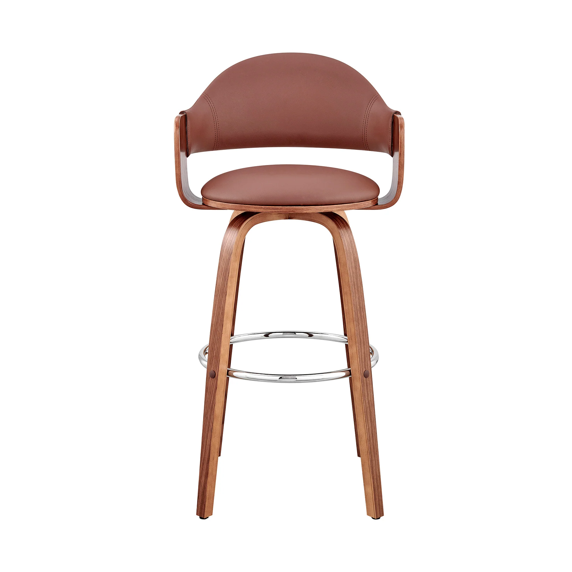 26" Rich Brown Faux Leather Walnut Wood Bar Stool By Homeroots - Image 3