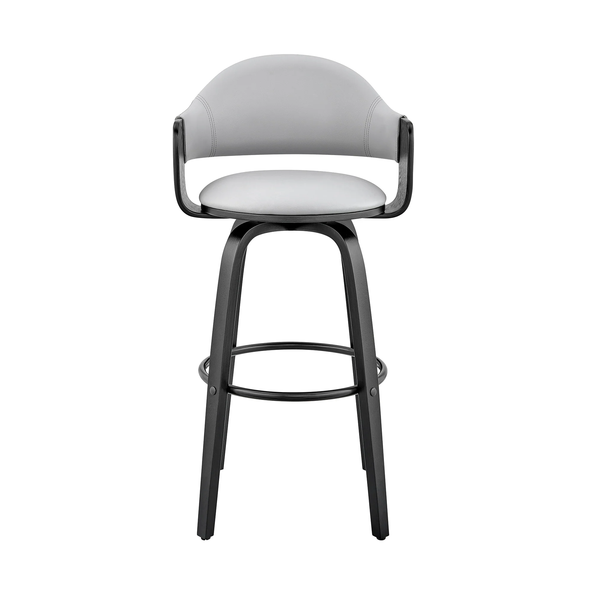 26" Rich Grey Faux Leather Walnut Wood Bar Stool By Homeroots - Image 3