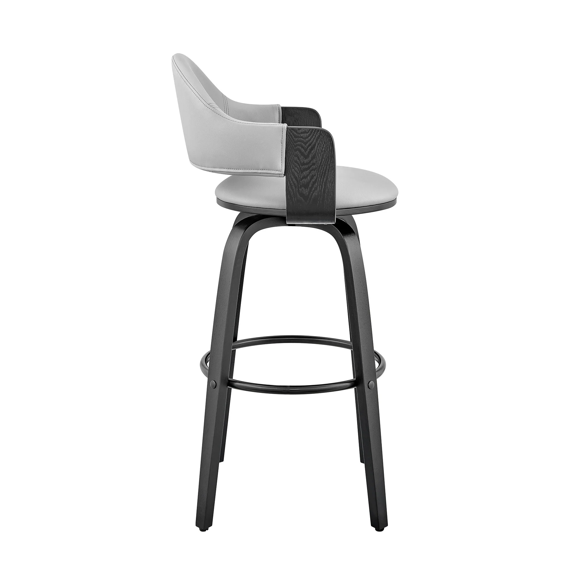26" Rich Grey Faux Leather Walnut Wood Bar Stool By Homeroots - Image 4