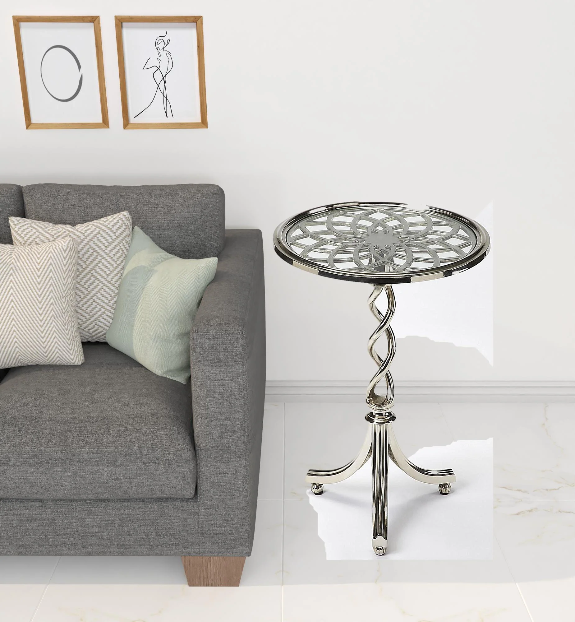 26" Silver Aluminum Open Lattice Round Top End Table By Homeroots