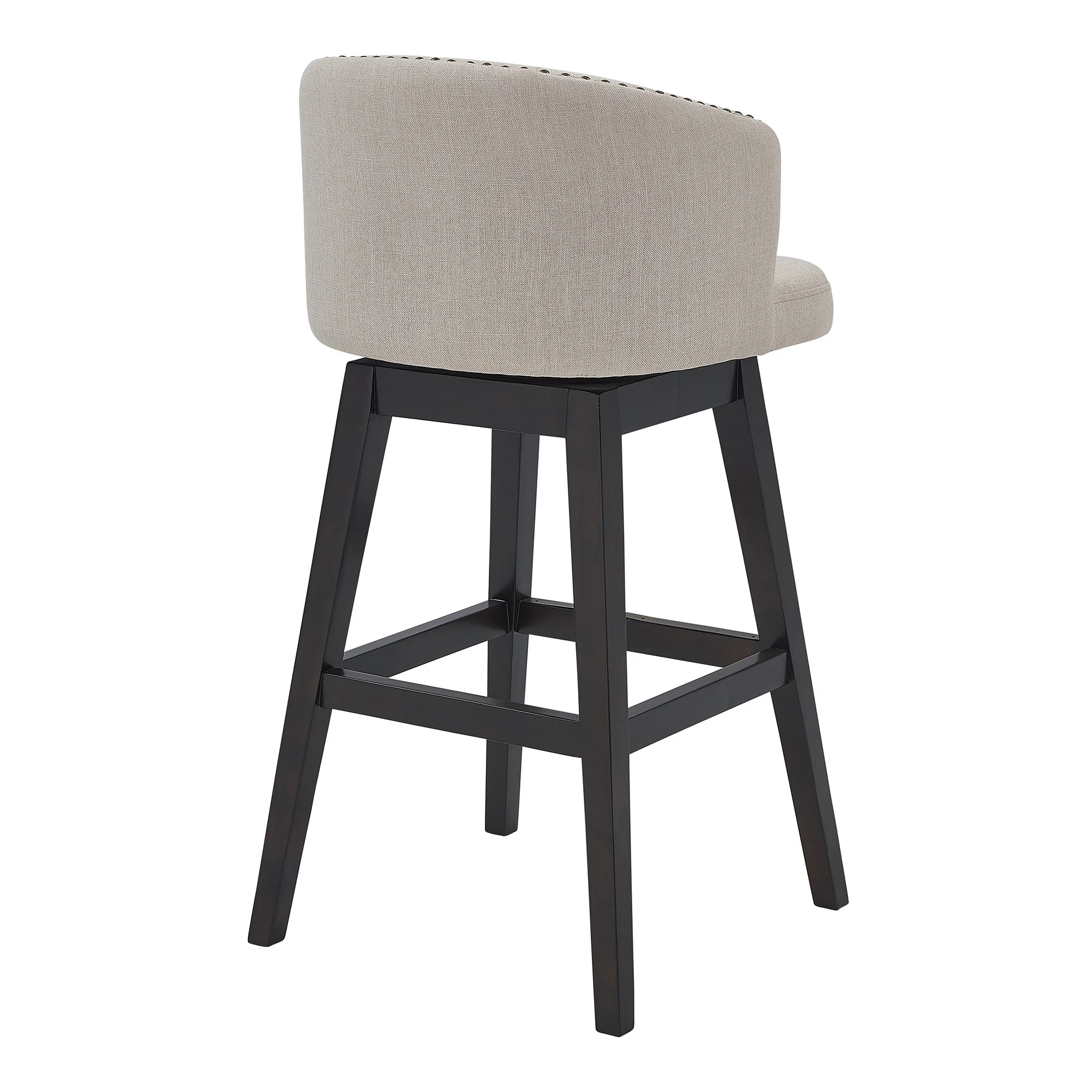 26" Tan Tufted Fabric and Dark Espresso Wood Swivel Bar Stool By Homeroots - Image 4
