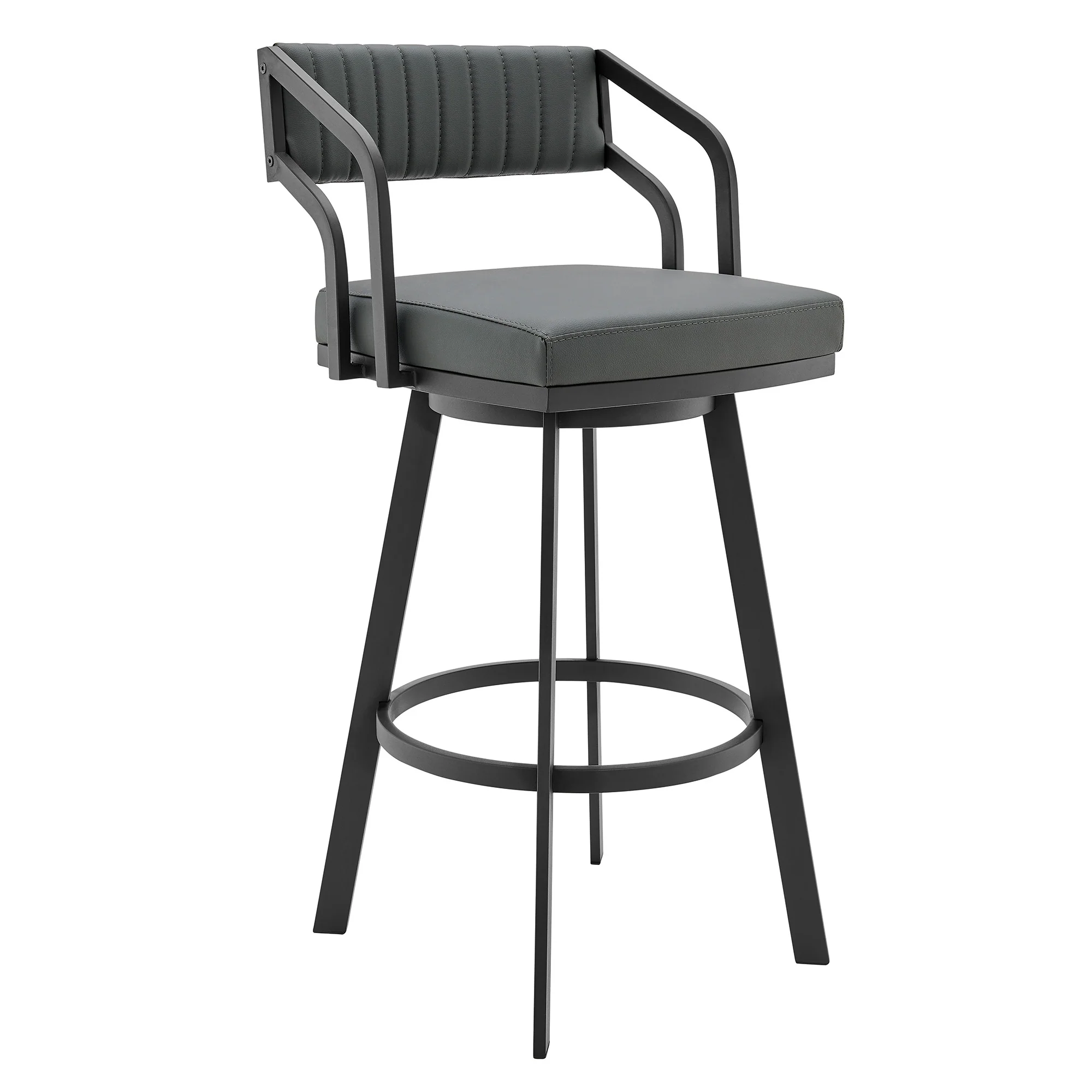 26" Timeless Slate Grey Faux Leather Silver Finish Swivel Counter Stool By Homeroots - Image 2