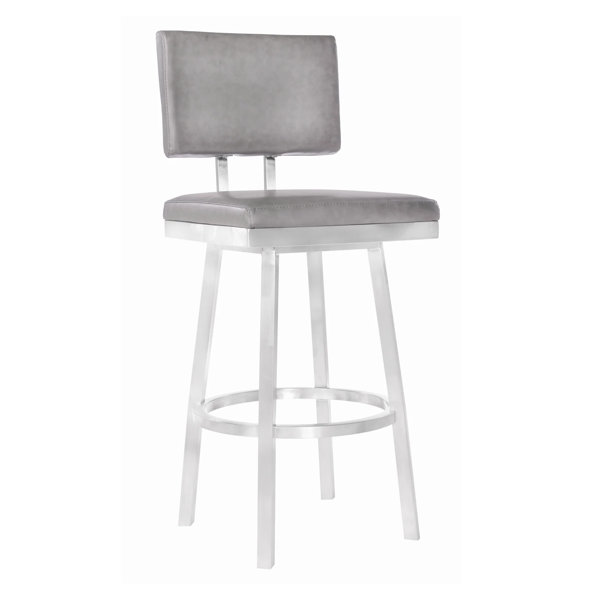 26" Vintage Gray on Stainless Faux Leather Rectangular Swivel Armless Barstool By Homeroots - Image 2