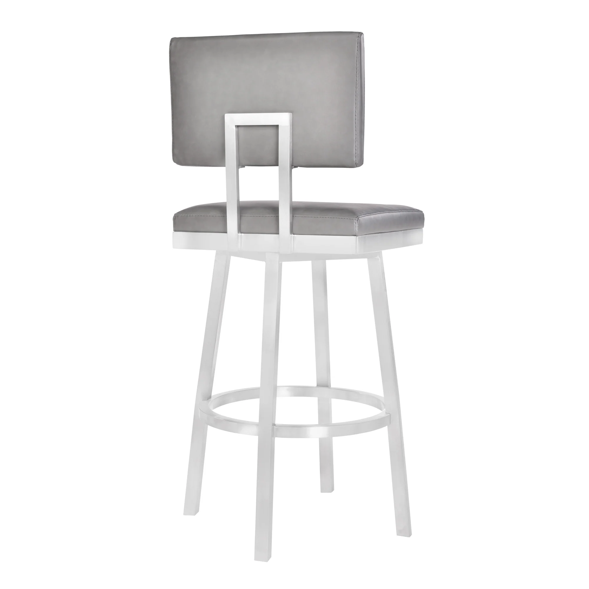26" Vintage Gray on Stainless Faux Leather Rectangular Swivel Armless Barstool By Homeroots - Image 3