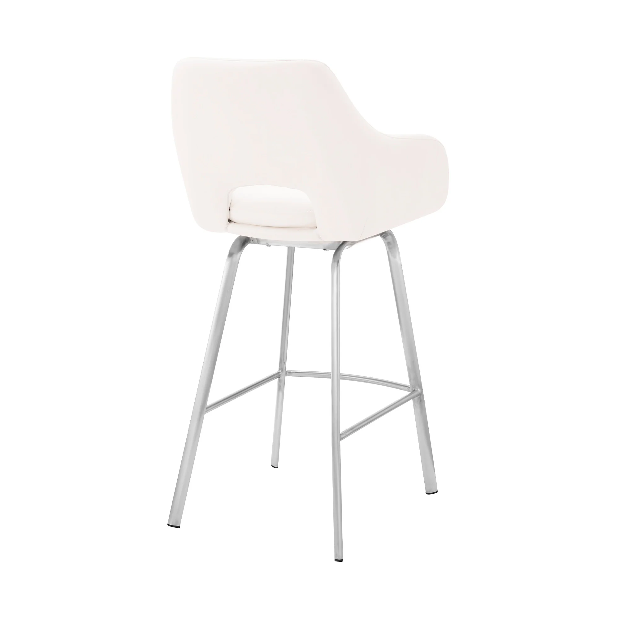 26" White Faux Leather and Stainless Steel Swivel Counter Stool By Homeroots - Image 5