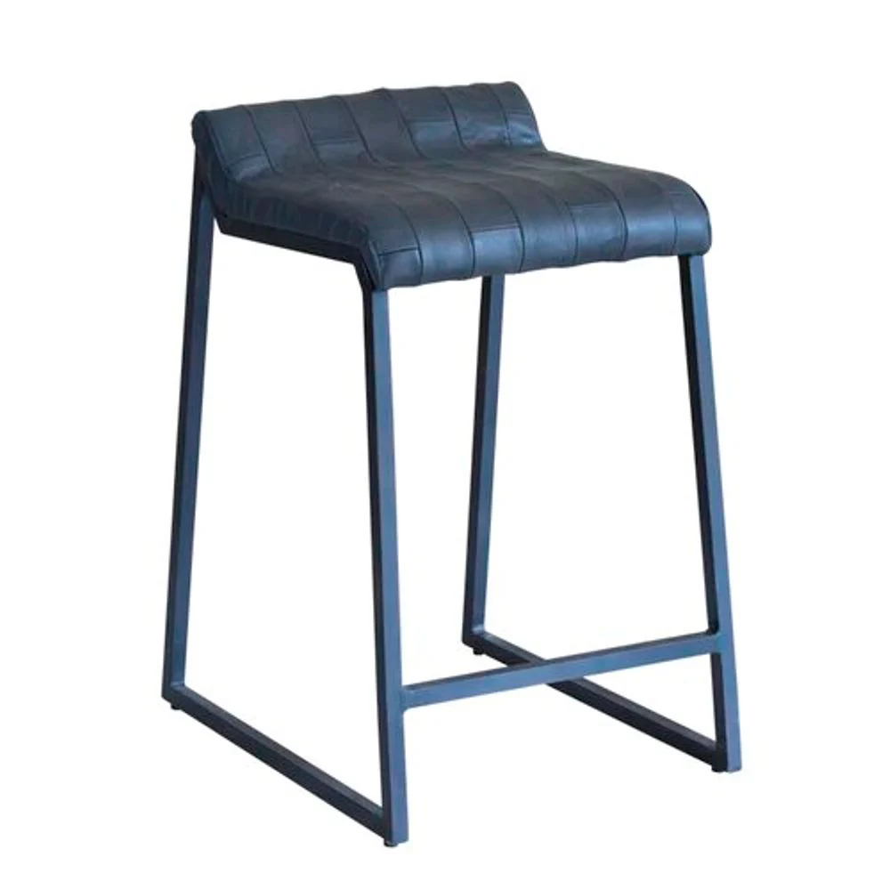 27" Dark Gray Leather Low Back Counter Height Bar Chair With Footrest By Homeroots