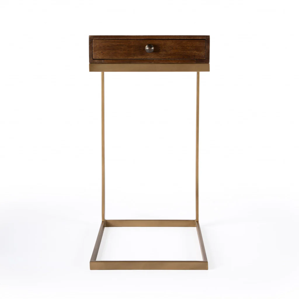 27" Natural Brown Solid And Manufactured Wood Square End Table With Drawer By Homeroots - Image 4