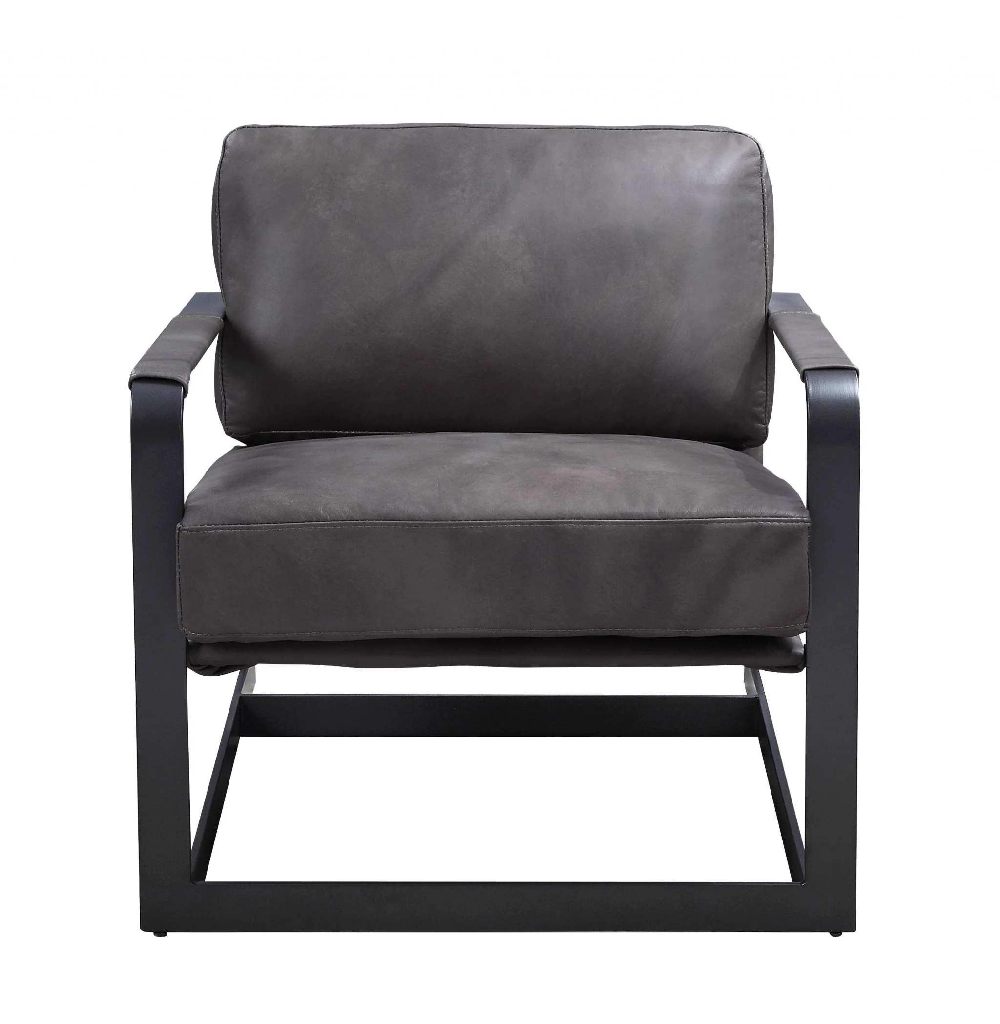 28" Gray Black Top Grain Leather And Steel Solid Color Arm Chair By Homeroots