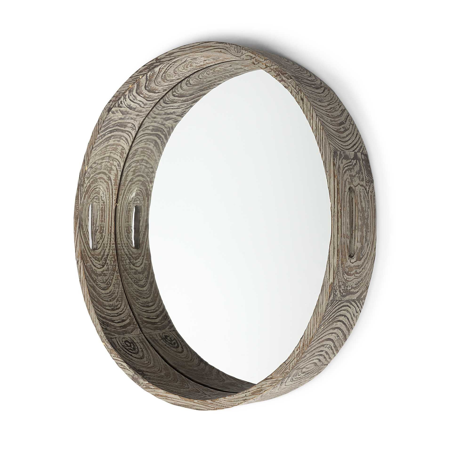 28' Round Natural Finish Fir Wood Mirrored Glass Bottom Tray By Homeroots