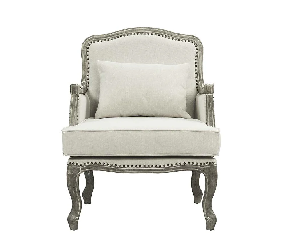 29" Cream And Brown Linen Arm Chair By Homeroots