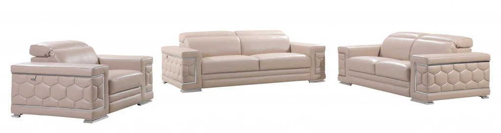 29" to 38" Modern Beige Leather Sofa By Homeroots