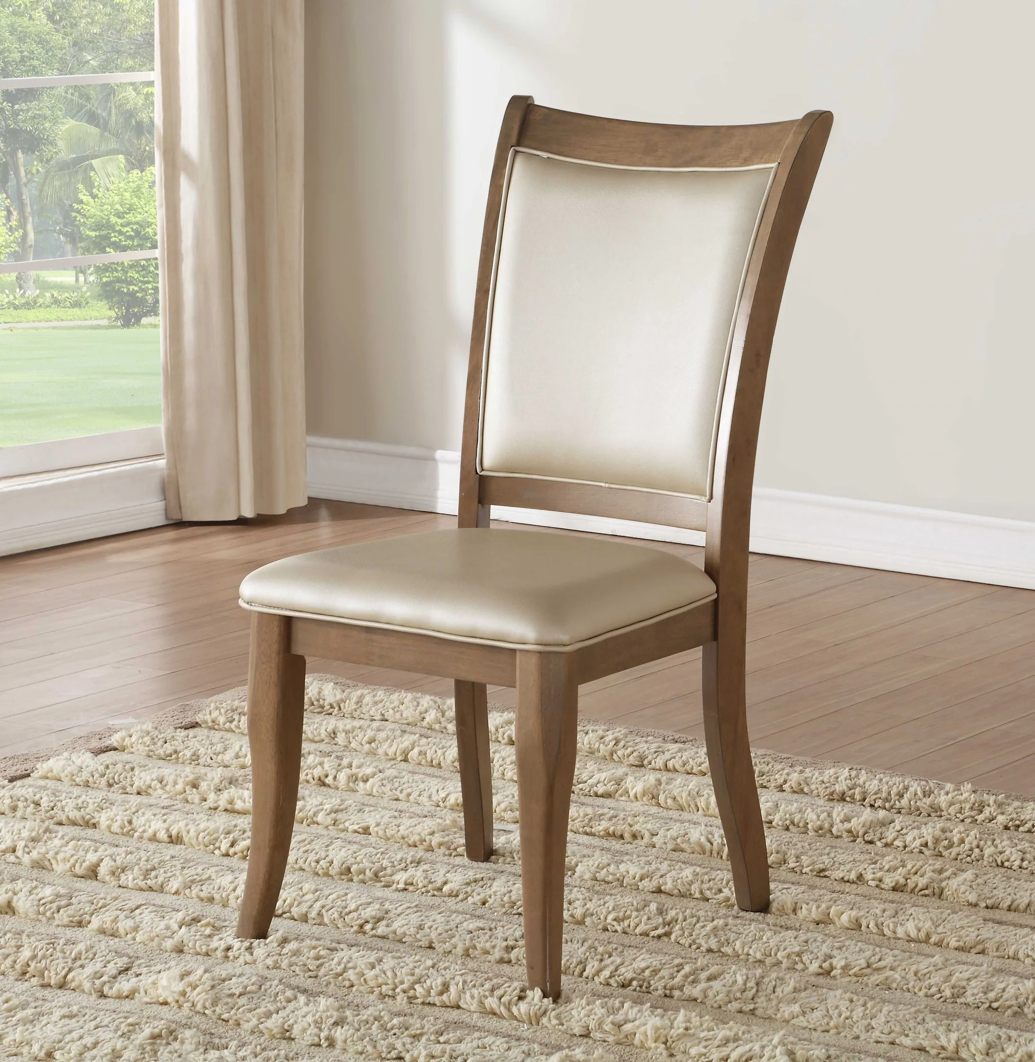 2Pc Beige Leatherette And Gray Oak Side Chair By Homeroots